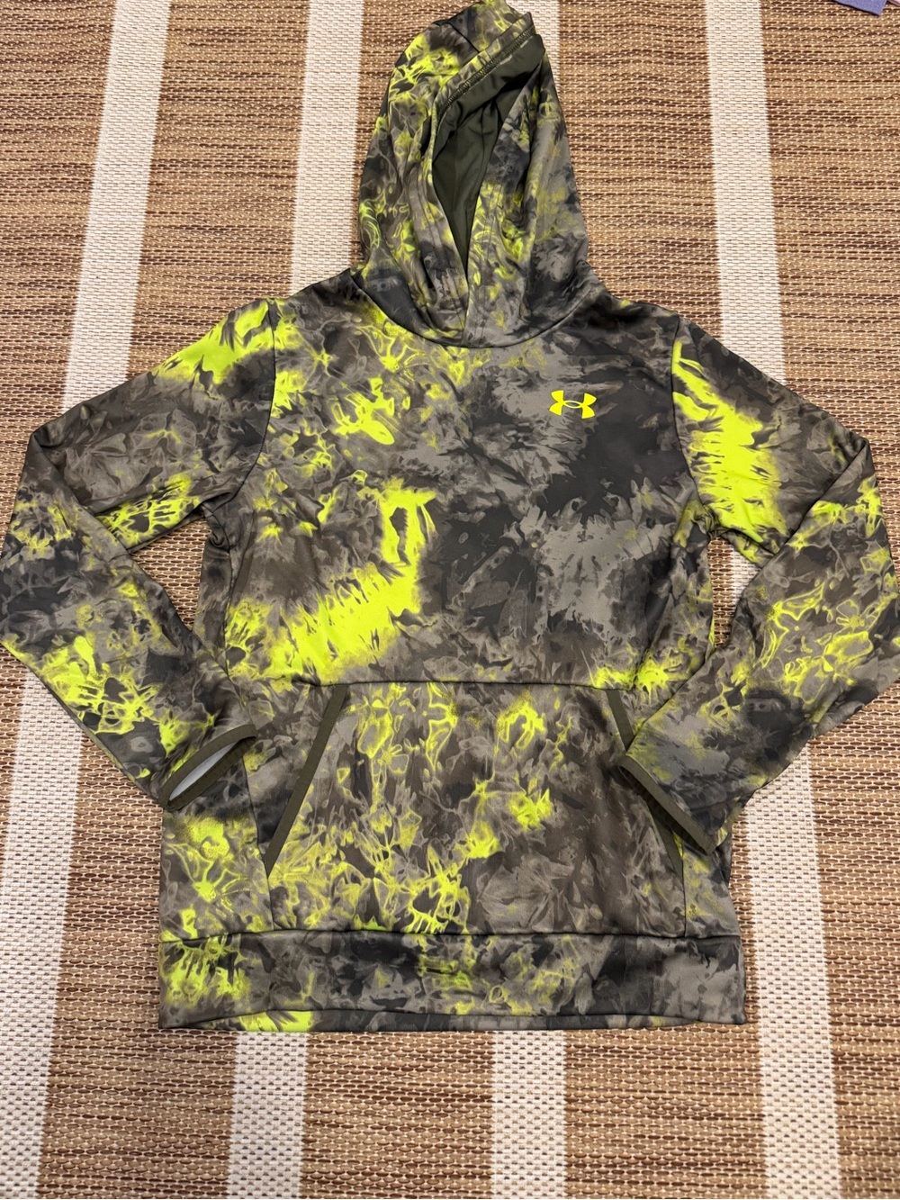 Under Armour Neon Yellow and Gray Tie-Dye Pullover Hoodie